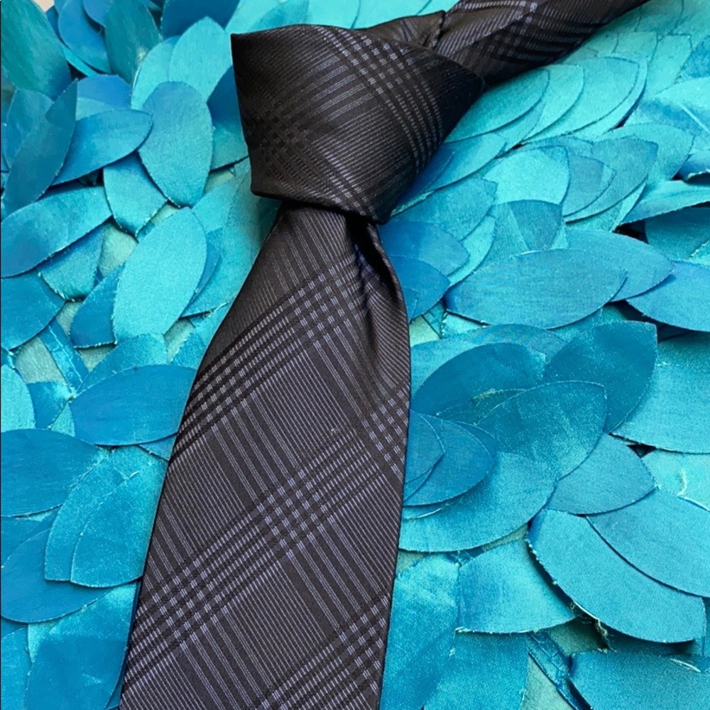 Navy blue micro plaid skinny tie-by H & M